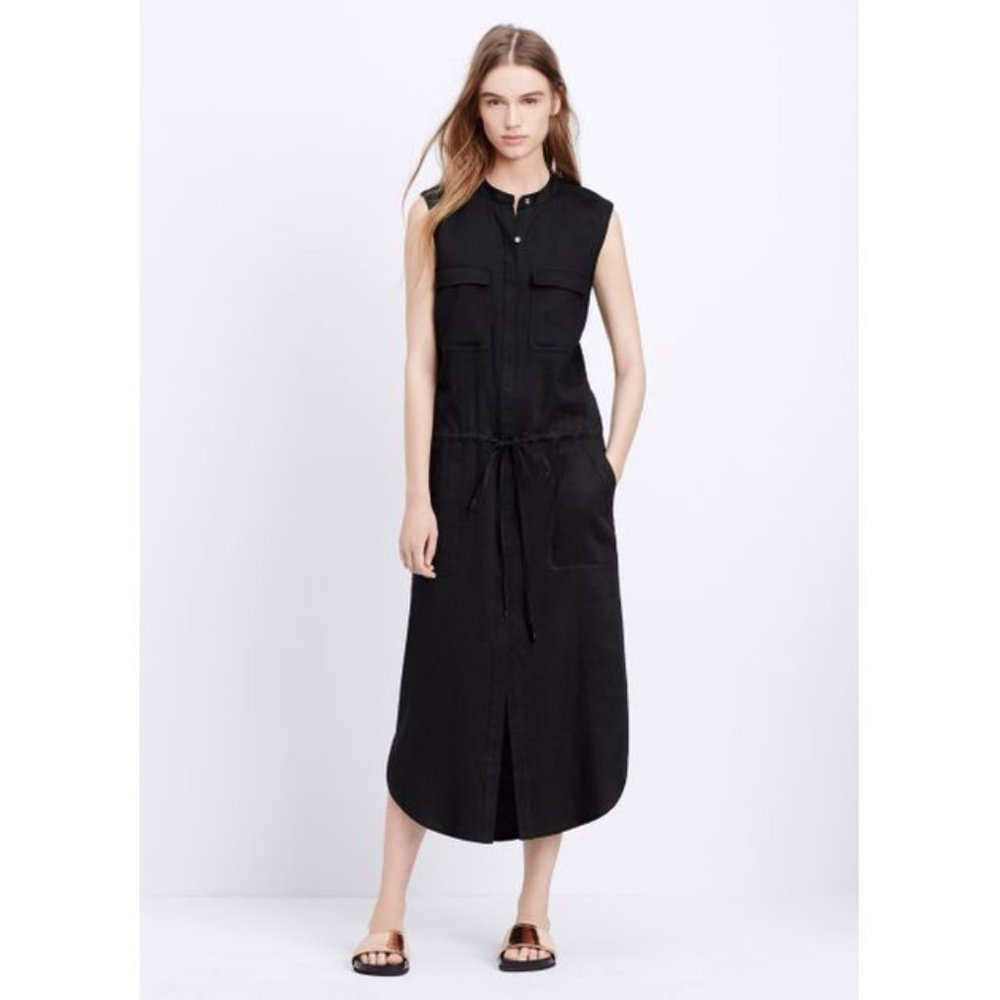 Vince Sleeveless Linen Blend Cargo Dress Black Size XS